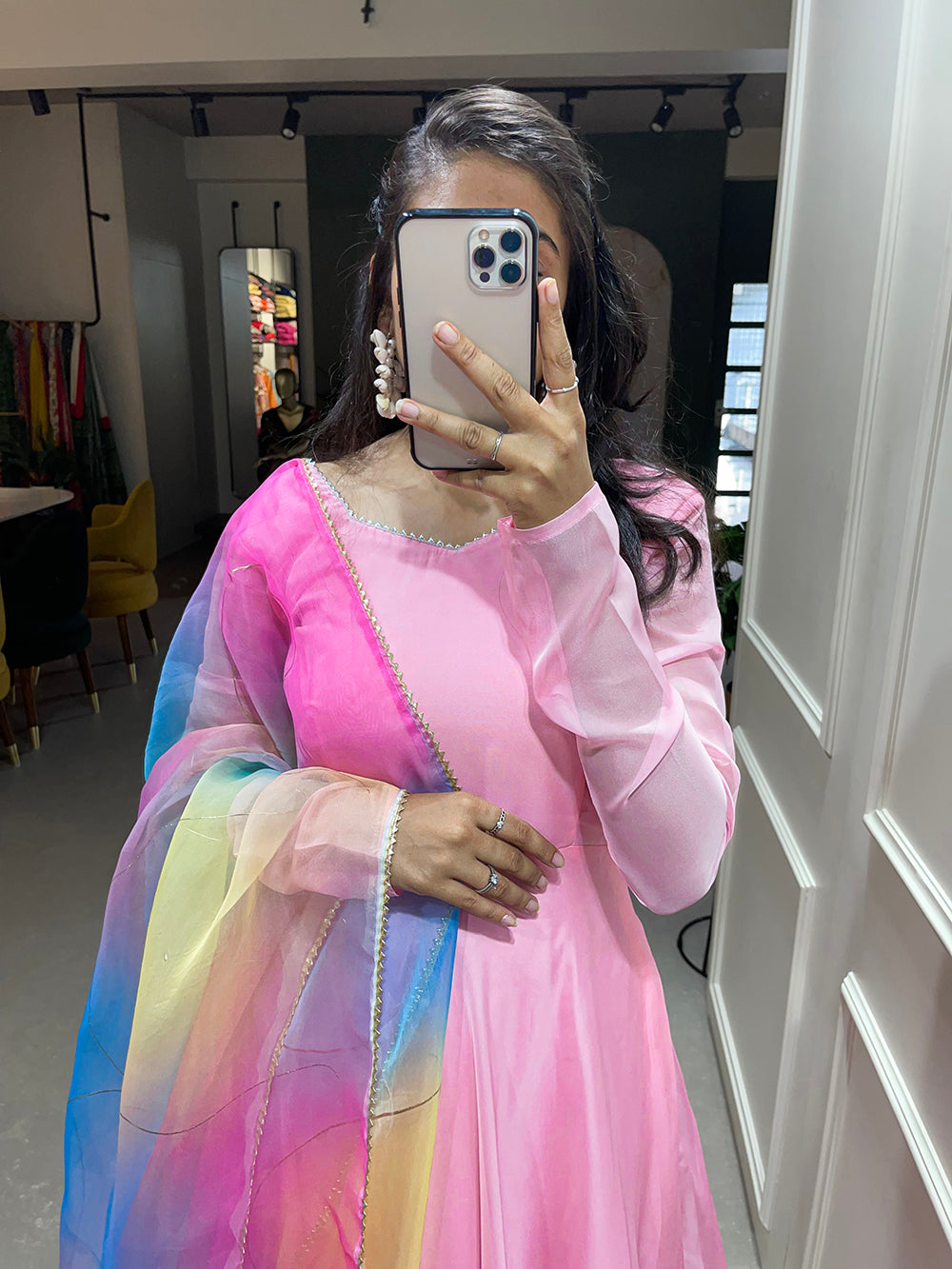 Light Pink Color Simple Soft Organza Gown Clothsvilla