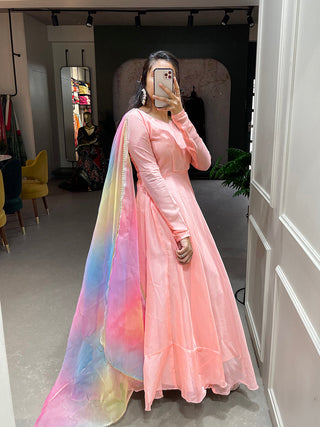 Peach Color Simple Soft Organza Gown Clothsvilla