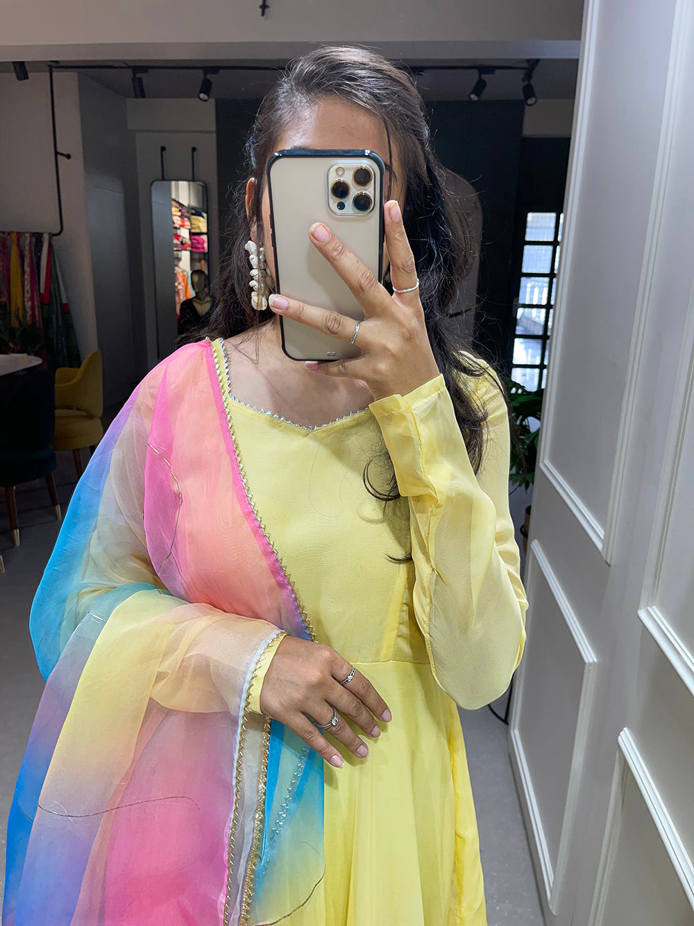 Yellow Color Simple Soft Organza Gown Clothsvilla