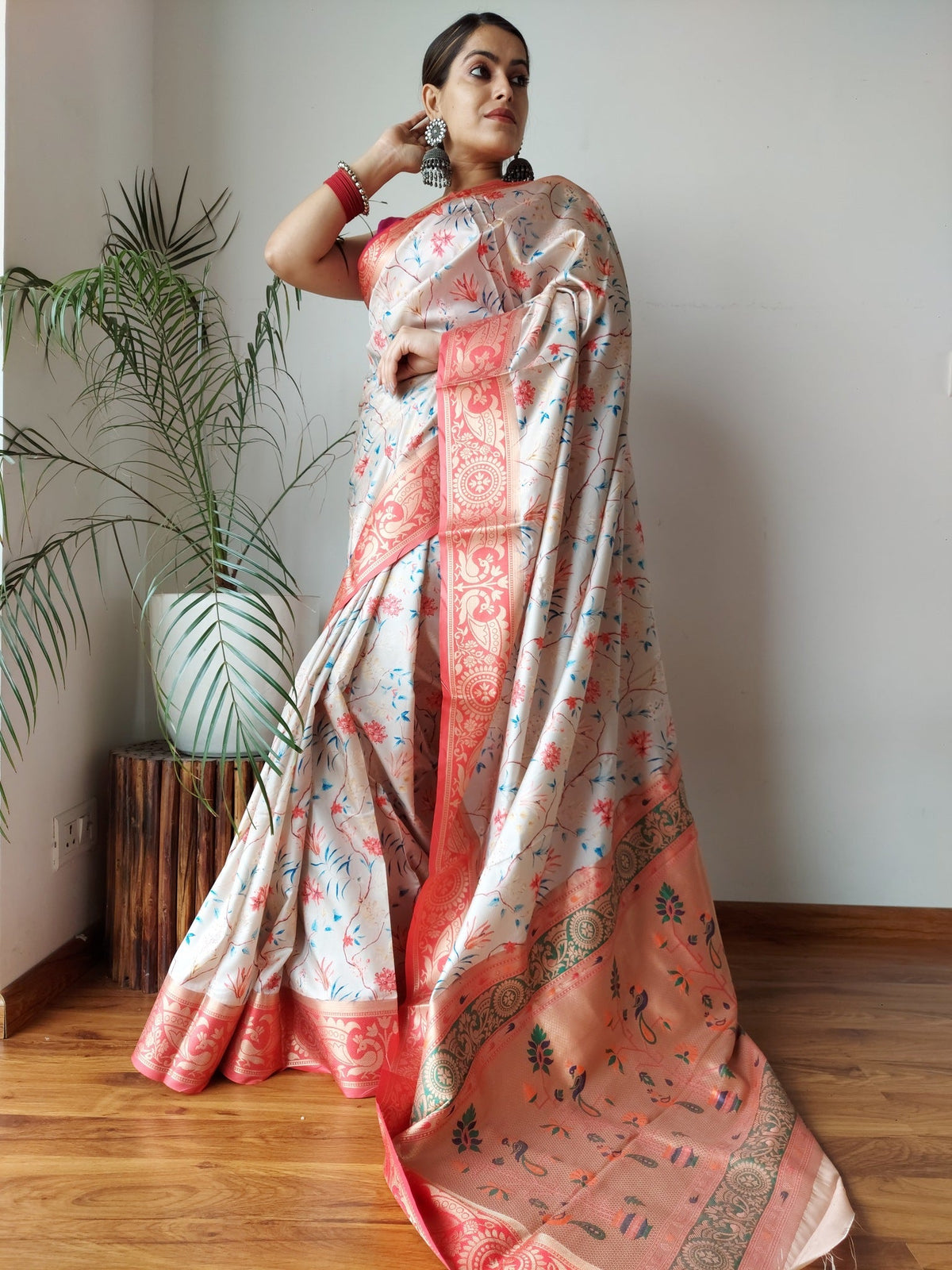 Gala Floral Printed Paithani Woven Saree Blue Flower Clothsvilla Main image