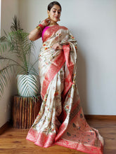 Load image into Gallery viewer, Gala Floral Printed Paithani Woven Saree Orange Flower Clothsvilla