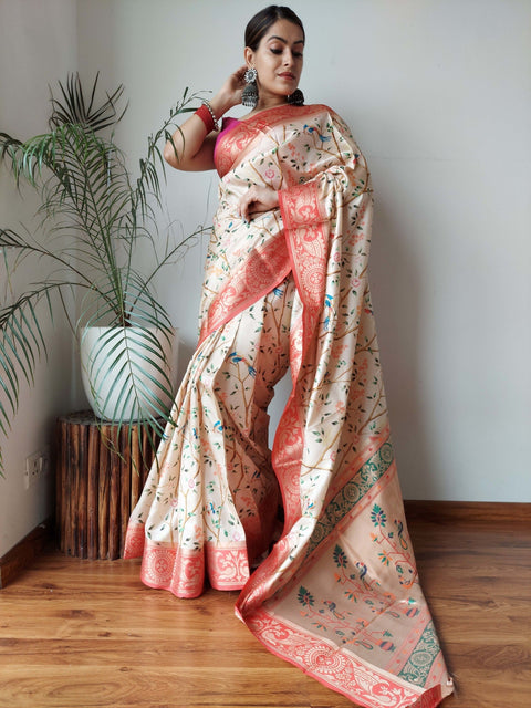 Gala Floral Printed Paithani Woven Saree Pearl Clothsvilla Main image