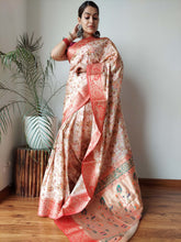 Load image into Gallery viewer, Gala Floral Printed Paithani Woven Saree Soft Peach Clothsvilla