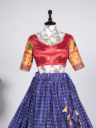 Navy Blue Color Gujarati Patola Print and Sequins Embroidery Chinon Lehenga Choli ClothsVilla