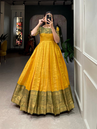 Yellow Color Zari Weaving Work Kanjivaram Dress Clothsvilla