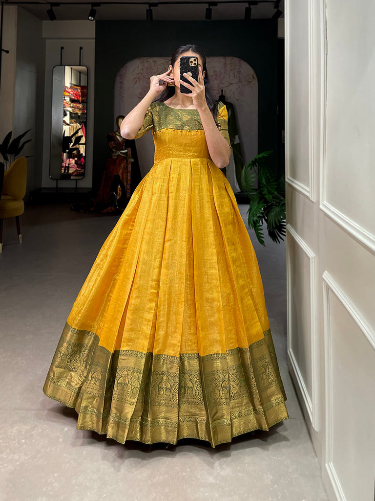 Yellow Color Zari Weaving Work Kanjivaram Dress - Clothsvill Yellow Color Zari Weaving Work Kanjivaram Dress - Clothsvill