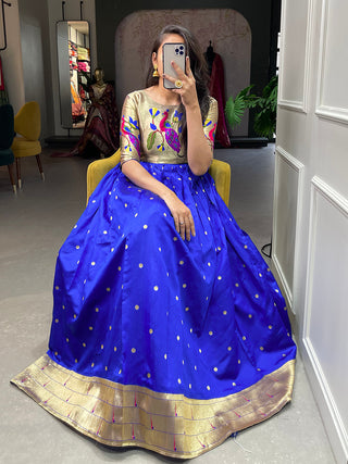 Blue Color Weaving Zari Work Jacquard Silk Paithani Gown Clothsvilla