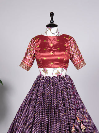 Wine Color Haydrabadi Patola Print and Sequins Embroidery Chinon Lehenga Choli ClothsVilla.com