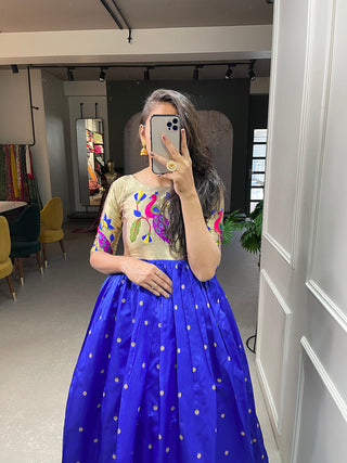 Blue Color Weaving Zari Work Jacquard Silk Paithani Gown Clothsvilla