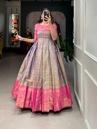 Blue Color Zari Weaving Work Kanjivaram Dress Clothsvilla
