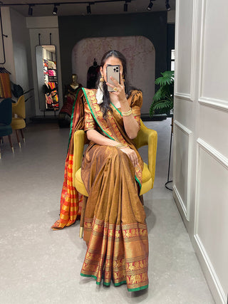 Mustard Color Zari Weaving Work Narayan Pet Saree Clothsvilla