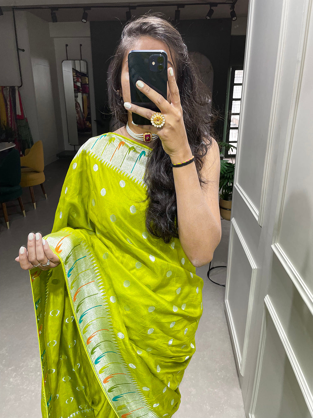 Parrot Color Zari Weaving Work Pure Viscose Saree Clothsvilla