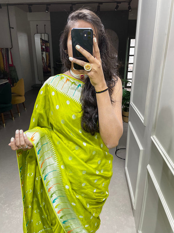 Parrot Color Zari Weaving Work Pure Viscose Saree Clothsvilla
