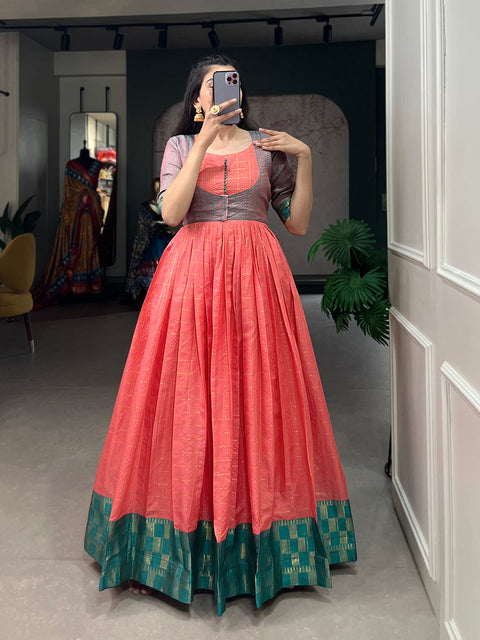 Pink Color Zari Weaving Work Zari Chex Festival Dress Clothsvilla Main image