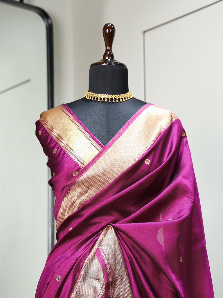 Wine Color Zari Weaving Work Jacquard Silk Saree Clothsvilla