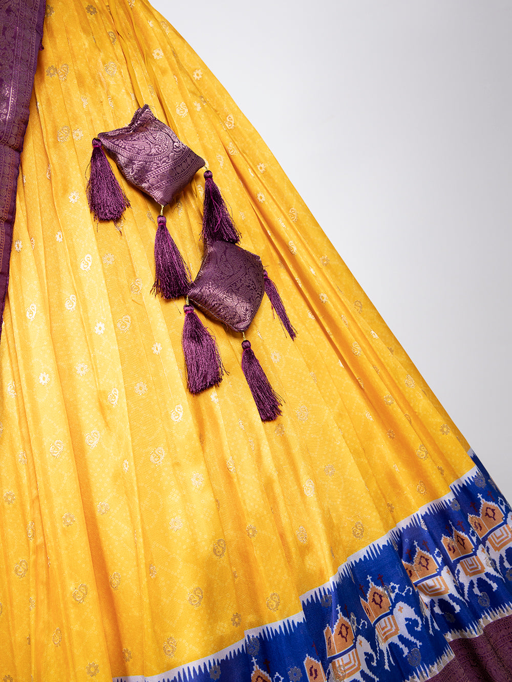 Yellow Color Weaving Work With Digital Print Jacquard Silk Half Saree Lehenga Choli ClothsVilla.com
