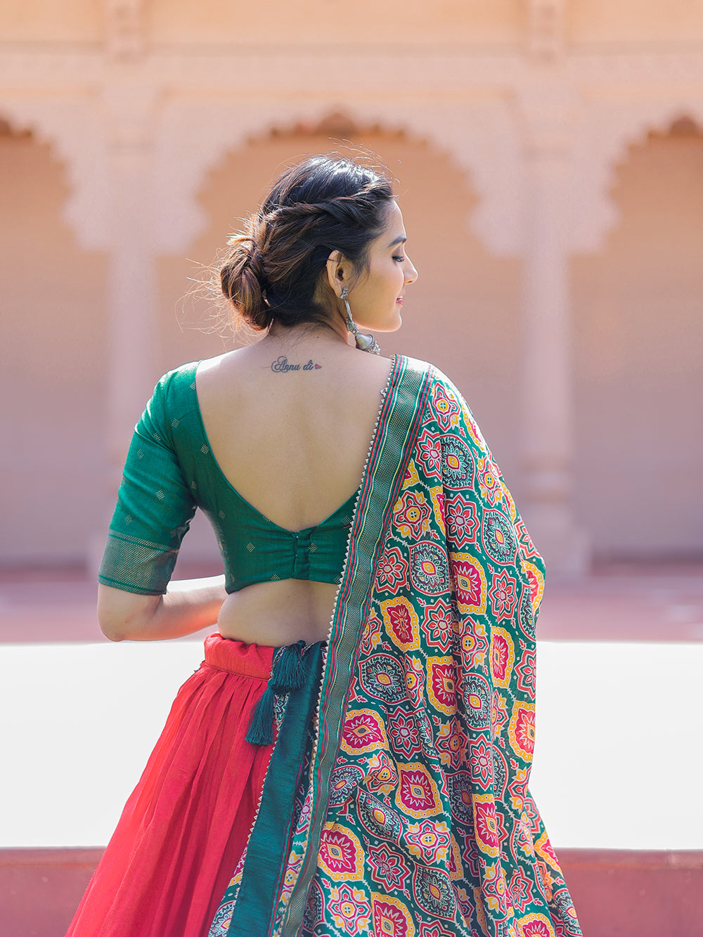 Red Color Printed With Foil Work Dola Silk Lehenga Choli Clothsvilla
