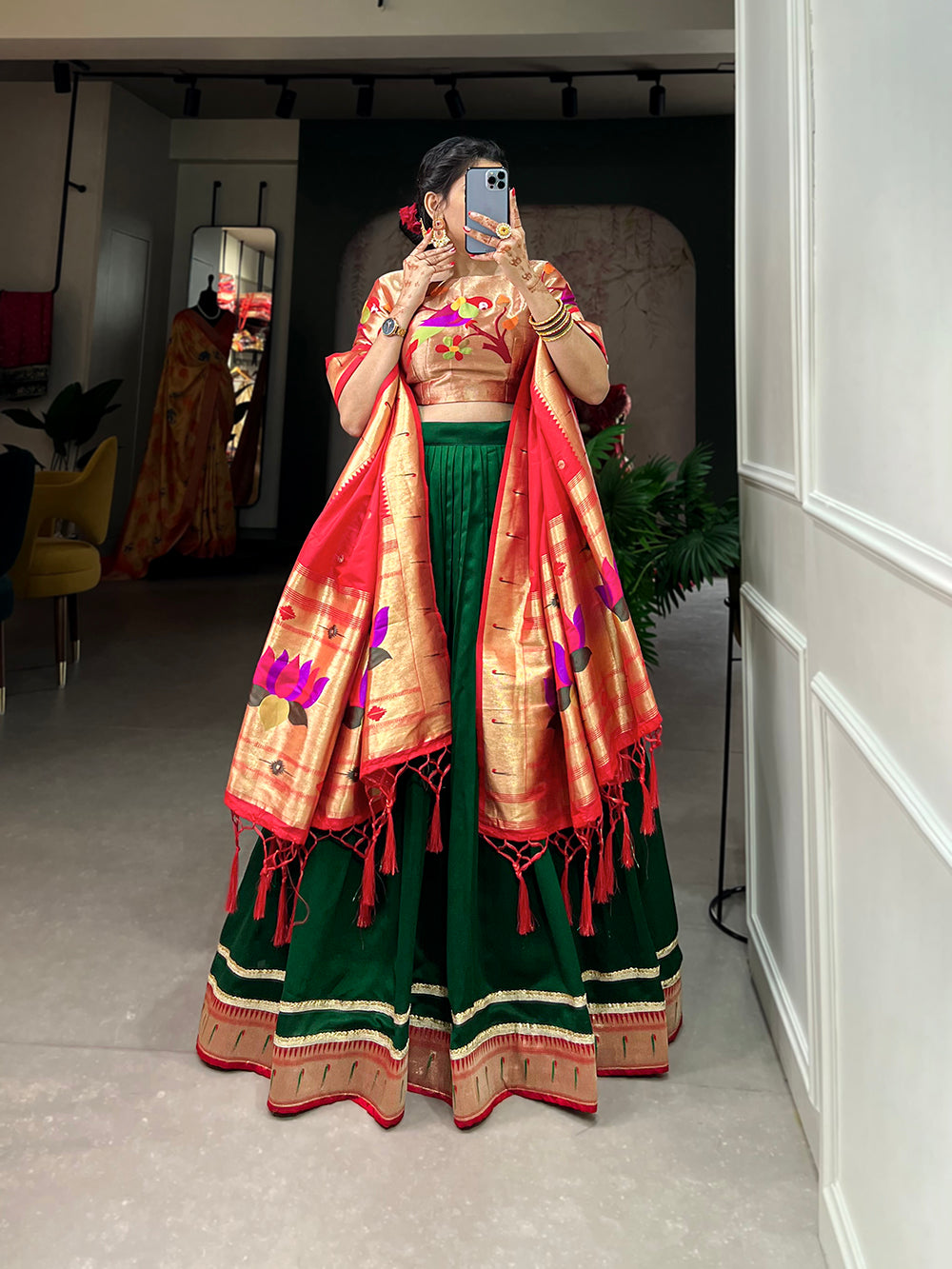 Green Color Plain With Paithani Lace Border Vichitra Silk Lehenga  Choli Clothsvilla
