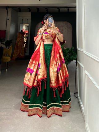 Green Color Plain With Paithani Lace Border Vichitra Silk Lehenga  Choli Clothsvilla