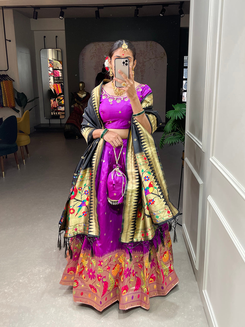Purple Color Weaving Zari Work jacquard Paithani Silk Lehenga Choli ClothsVilla.com