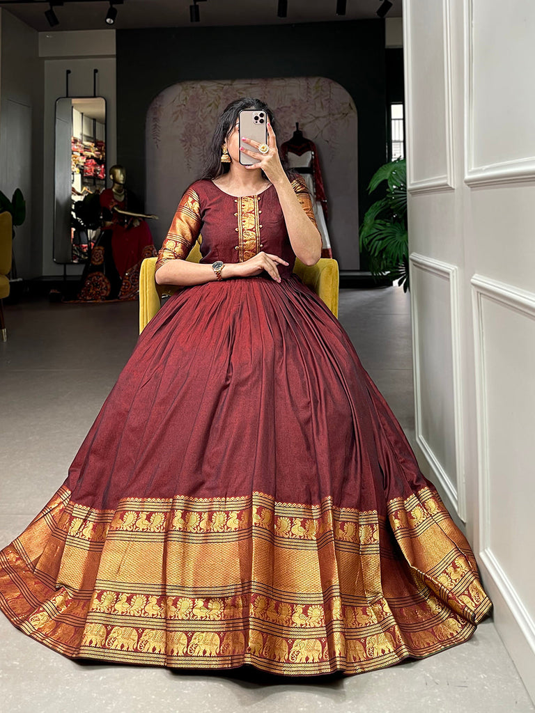 Maroon Color Zari Weaving Work Narayan Pet (Cotton) Dress Clothsvilla