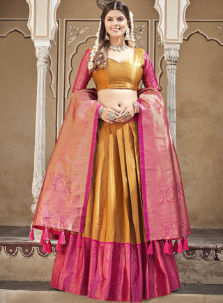 Mustard Color Zari Weaving Work Jacquard Silk Lehenga Choli ClothsVilla.com