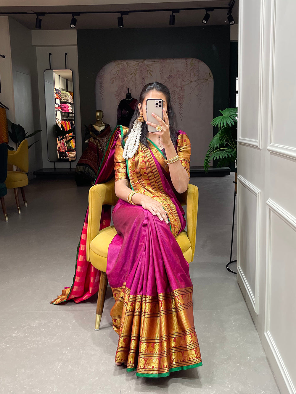 Pink Color Zari Weaving Work Narayan Pet Saree Clothsvilla