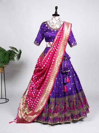 Purple Color Weaving Zari Work Jacquard Silk (Paithani) lehenga Choli ClothsVilla.com