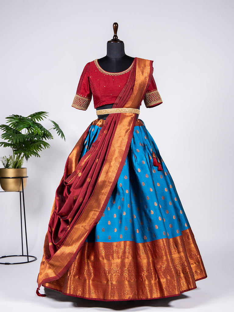 Blue Color Zari Weaving Work Jacquard Lehenga Choli Clothsvilla