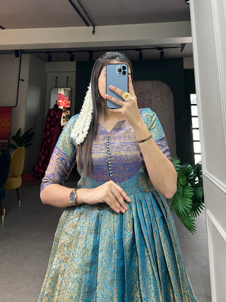 Firozi Color Zari Weaving Work Kanjivaram Wedding Wear Dress Clothsvilla