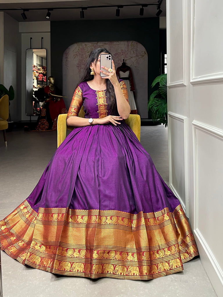 Wine Color Zari Weaving Work Narayan Pet (Cotton) Dress Clothsvilla