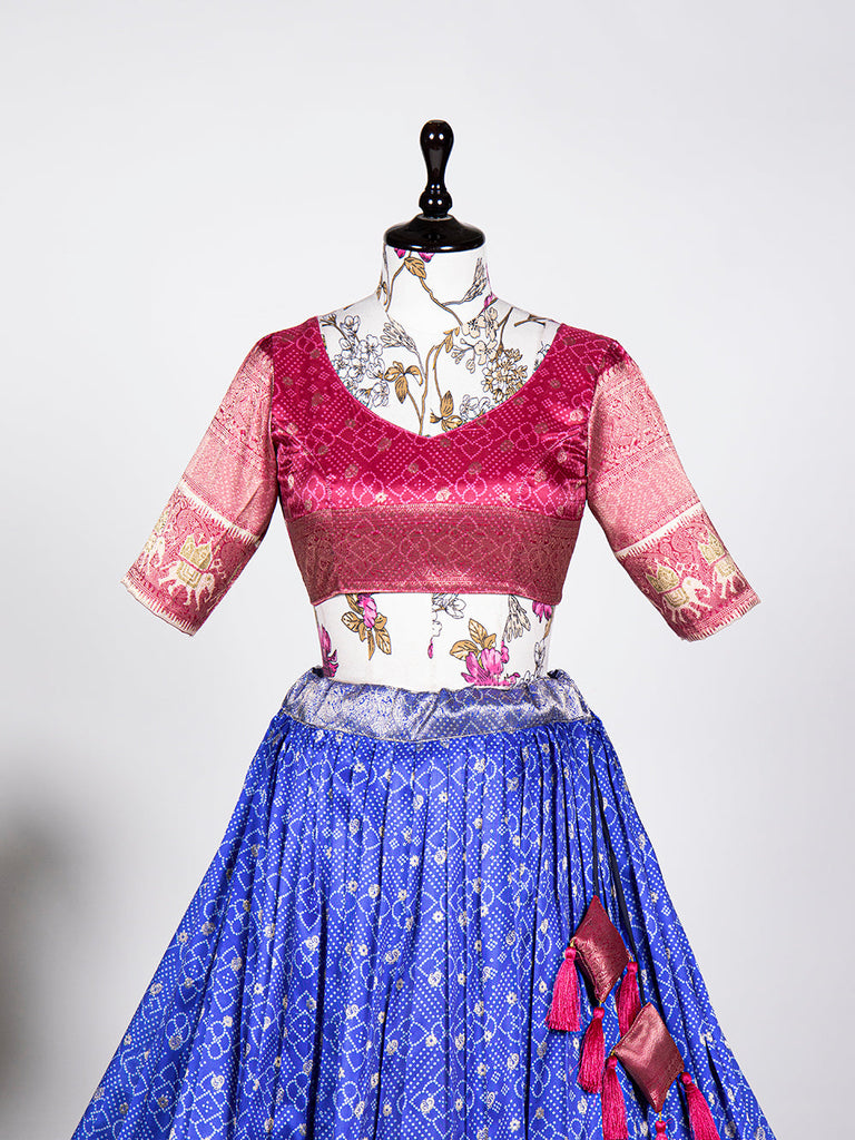 Blue Color Weaving Work With Digital Print Jacquard Silk Pattu Lehenga Choli ClothsVilla.com