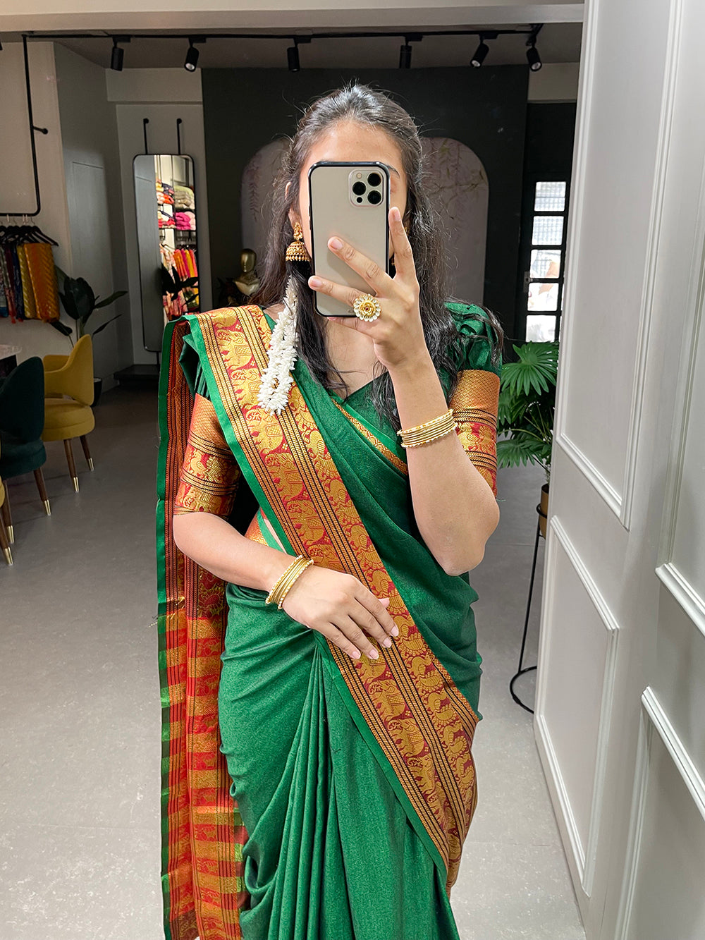Green Color Zari Weaving Work Narayan Pet Saree Clothsvilla