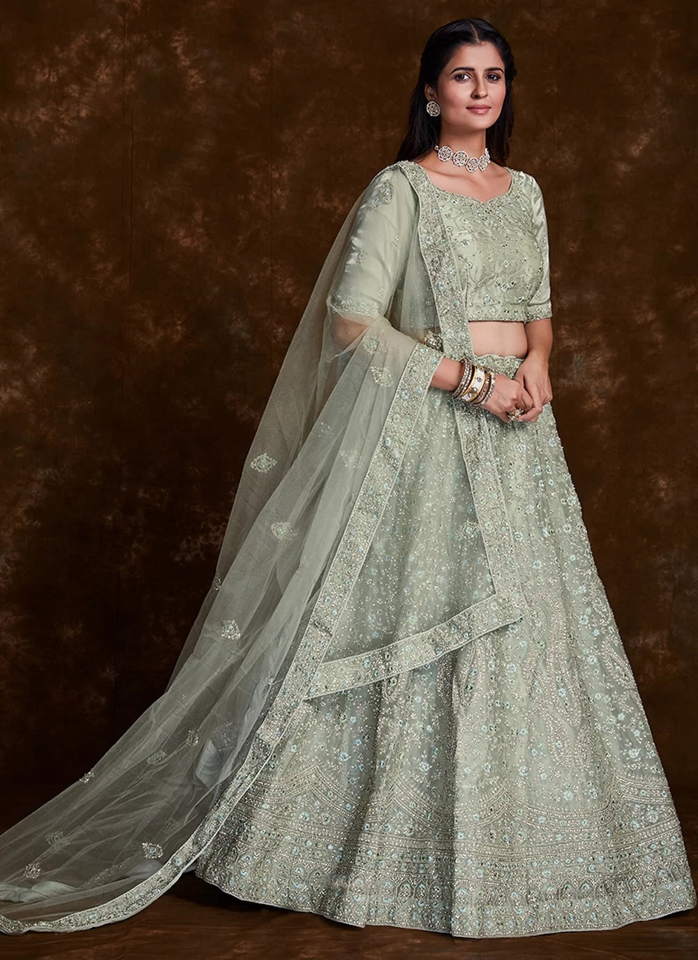 Stunning Sea Green Thread Work Organza Designer Lehenga Choli Clothsvilla Main image