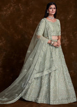 Load image into Gallery viewer, Stunning Sea Green Thread Work Organza Designer Lehenga Choli Clothsvilla