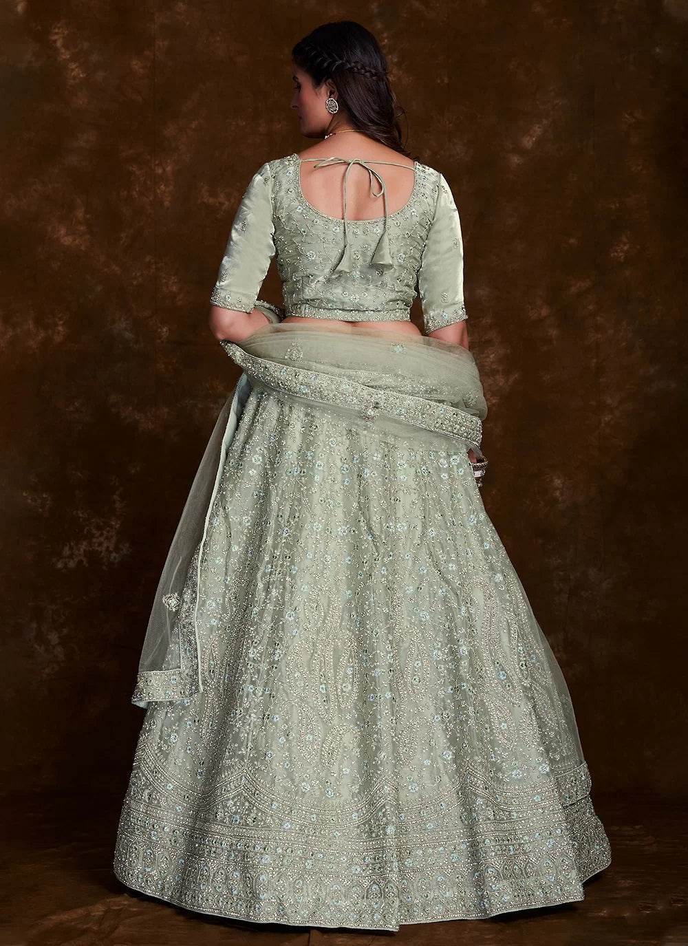 Stunning Sea Green Thread Work Organza Designer Lehenga Choli Clothsvilla