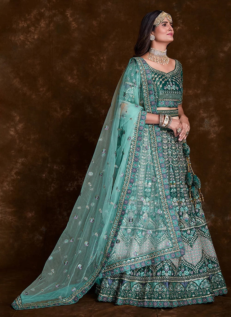 Stunning Sequins Sea Green Art Silk Lehenga Choli Clothsvilla