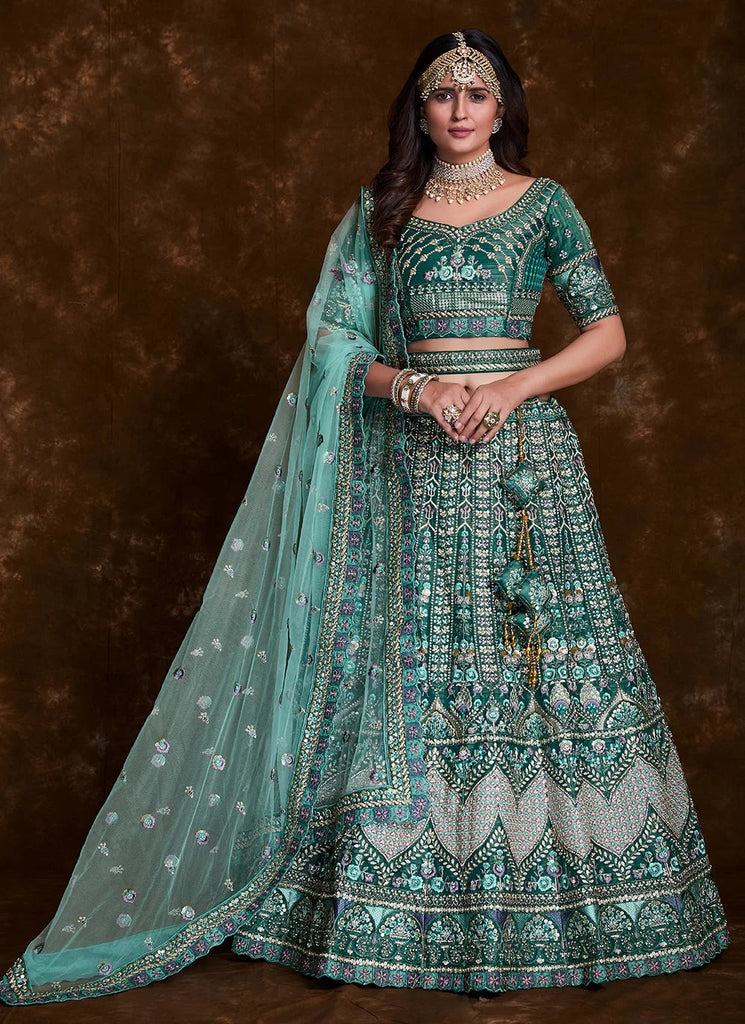 Stunning Sequins Sea Green Art Silk Lehenga Choli Clothsvilla