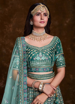 Stunning Sequins Sea Green Art Silk Lehenga Choli Clothsvilla