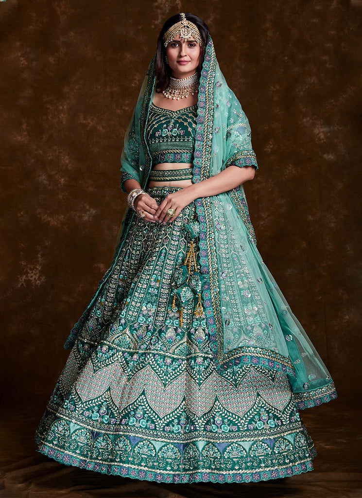 Stunning Sequins Sea Green Art Silk Lehenga Choli Clothsvilla