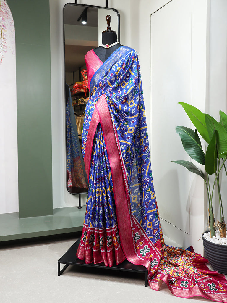 Blue Color Digital Patola Printed Dola Silk Saree Clothsvilla