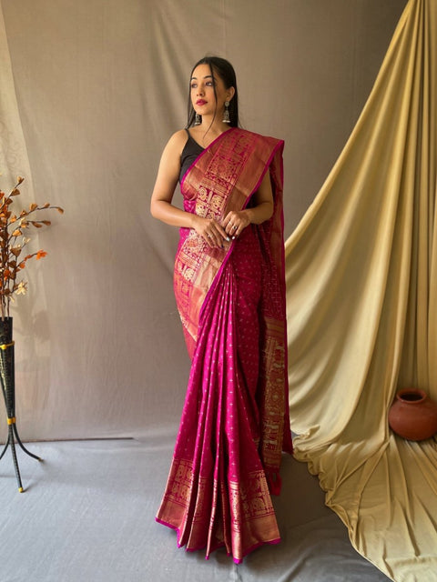 Suhasini Soft Silk Woven Saree Pink Clothsvilla Main image