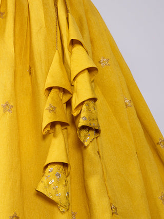 Yellow Color Sequins and Thread Embroidery Work Heavy Banglory Lehenga Choli With Dupatta Clothsvilla