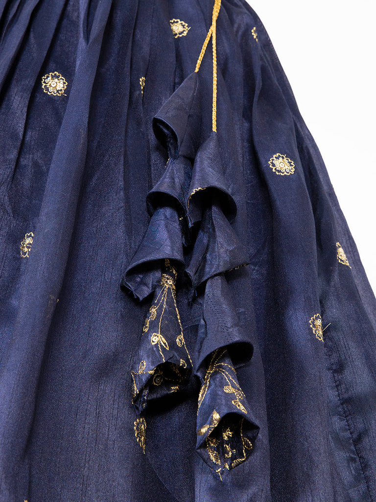 Navy Blue Color Sequins and Thread Embroidery Work Heavy Banglory Lehenga Choli With Dupatta Clothsvilla