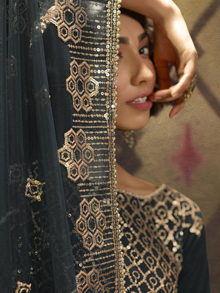 Teal Blue Net Embroidered Partywear Sharara Suit Clothsvilla