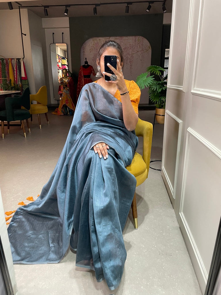 Teal Color Plain Melanin Silk Saree Clothsvilla