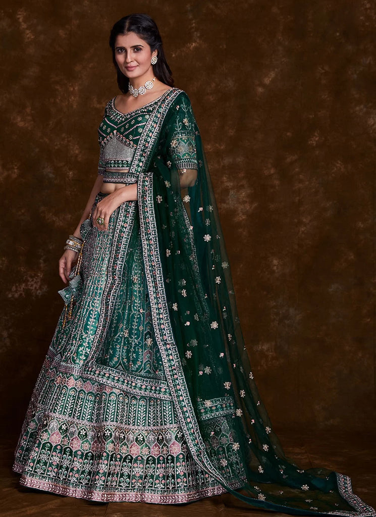 Thread Art Silk Lehenga Choli in Sea Green Clothsvilla