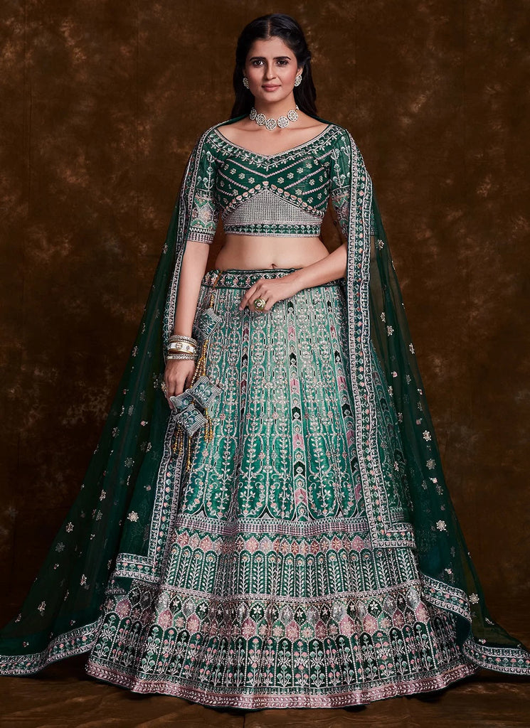 Thread Art Silk Lehenga Choli in Sea Green Clothsvilla