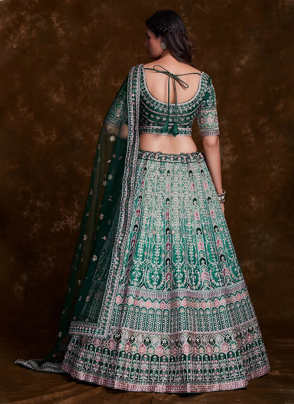 Thread Art Silk Lehenga Choli in Sea Green Clothsvilla