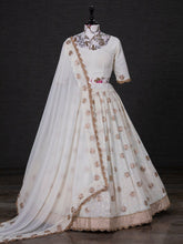 Load image into Gallery viewer, White Color Thread Embroidery Work Georgette South Indian Lehenga Choli Clothsvilla